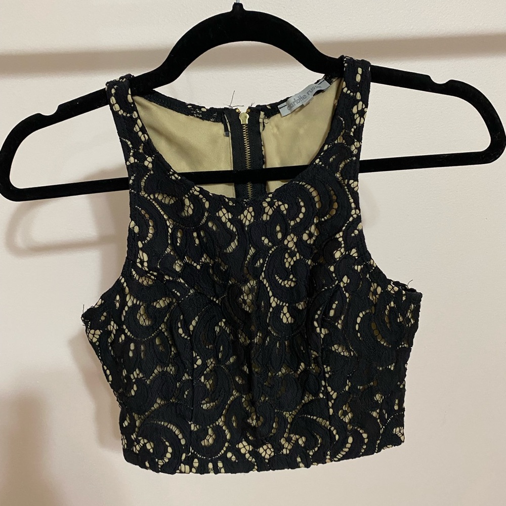 Black Lace Halter Crop Top